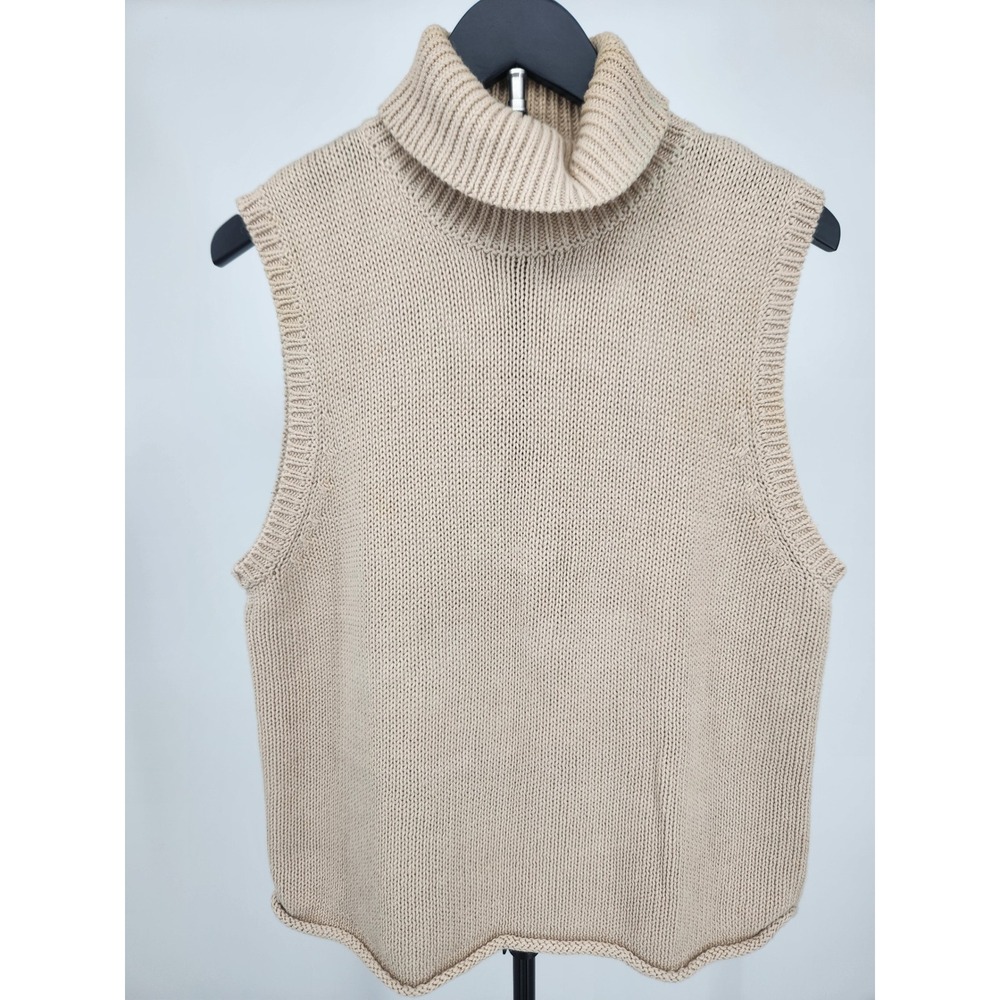 Tribeca Studio Tan Beige Ramie Cotton Turtleneck Sleeveless Sweater Shell Large